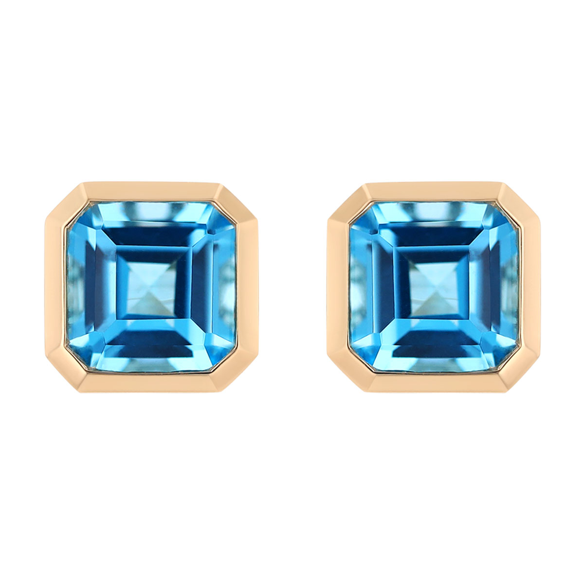 Bezel Set Asscher Cut Topaz Stud Earrings in Yellow Gold