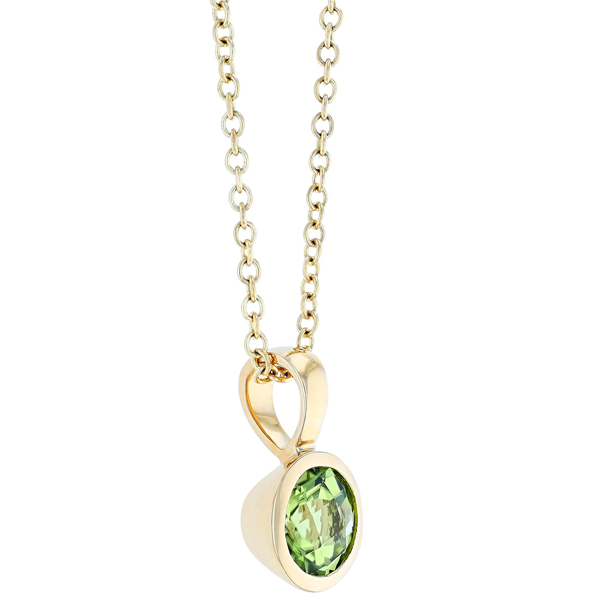 Round Peridot Bezel Set Pendant in Yellow Gold, 18