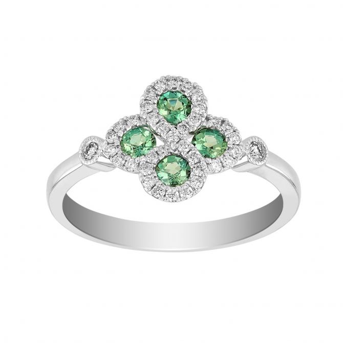 Alexandrite & Diamond Clover Ring in White Gold