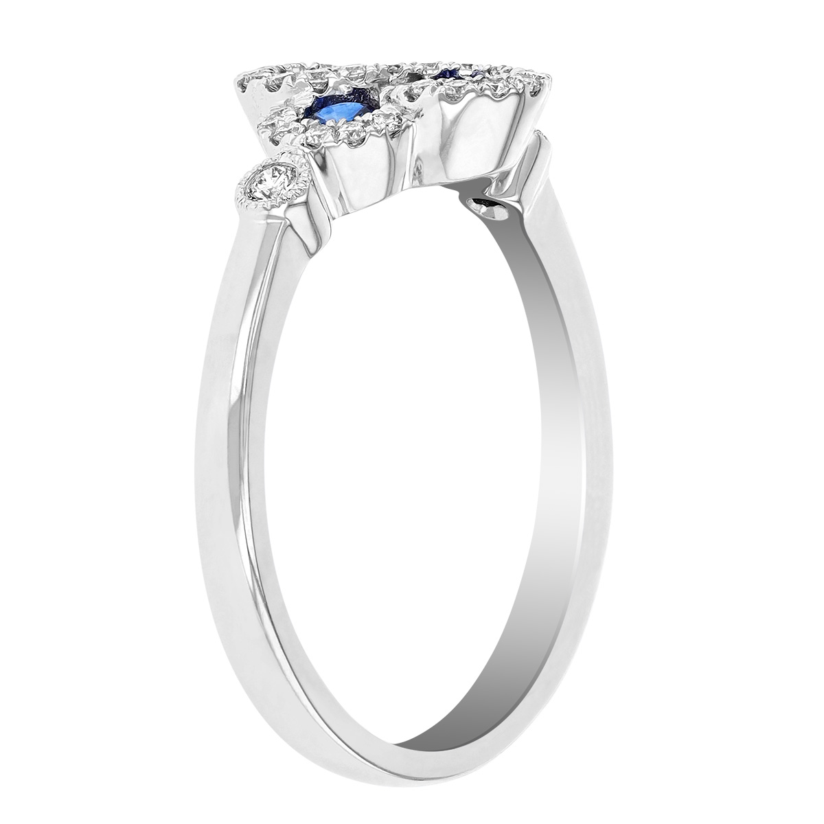 Sapphire & Diamond Clover Ring in White Gold