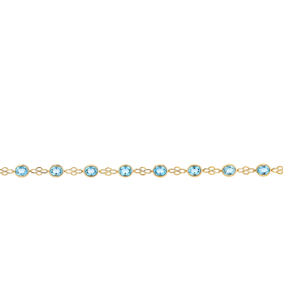 Oval Blue Topaz 13 Stone Lace Link Bracelet in Yellow Gold