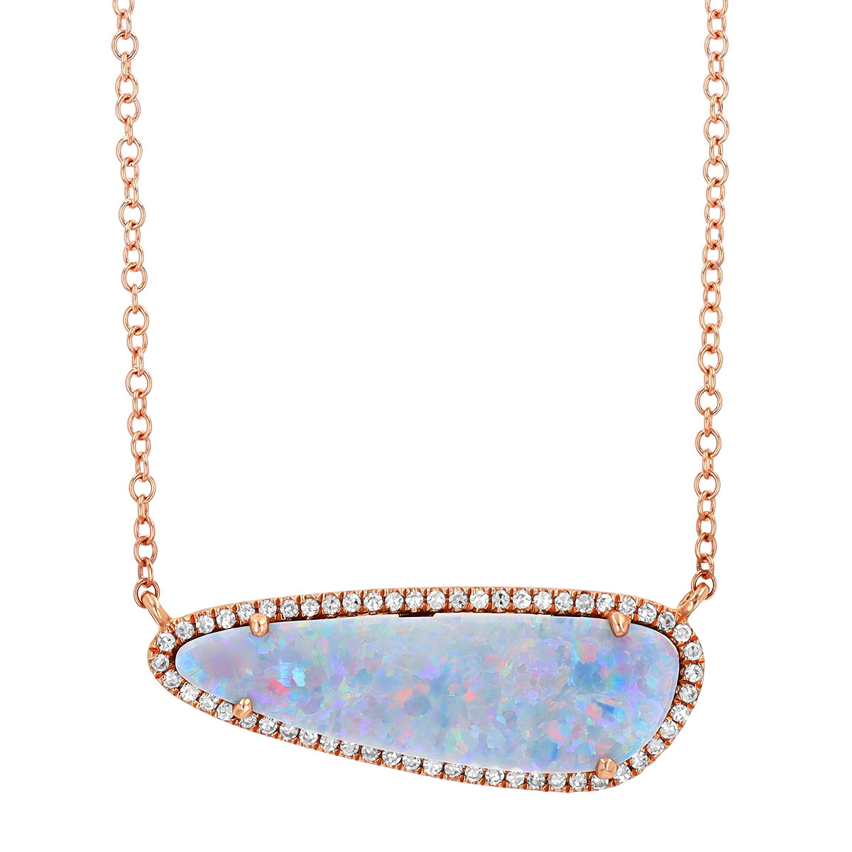 Black Opal & Diamond Halo Pendant in Rose Gold, 18
