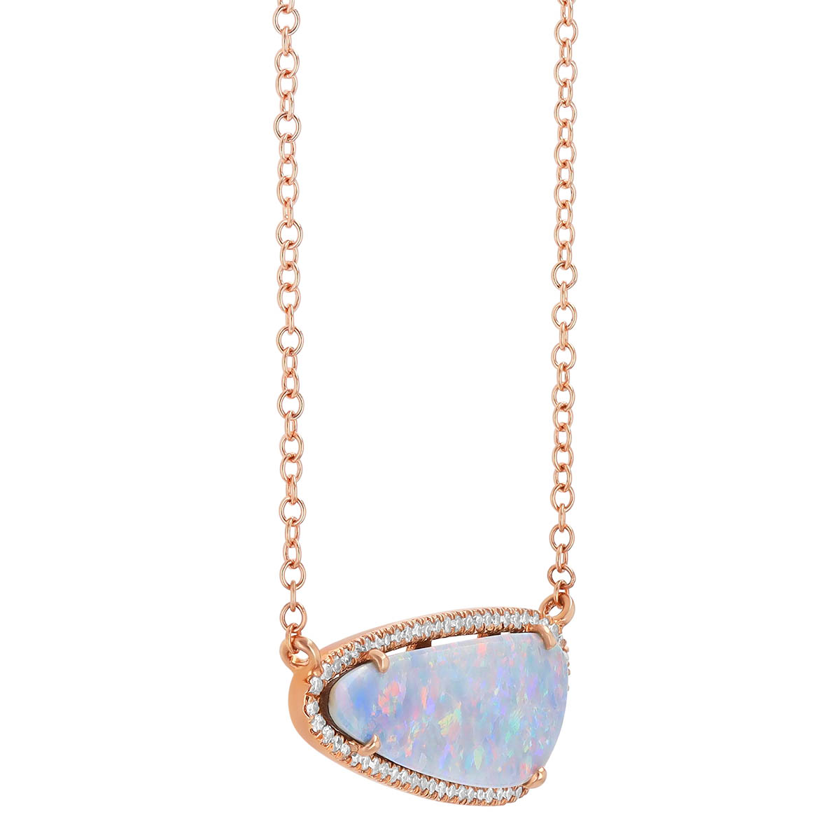 Black Opal & Diamond Halo Pendant in Rose Gold, 18