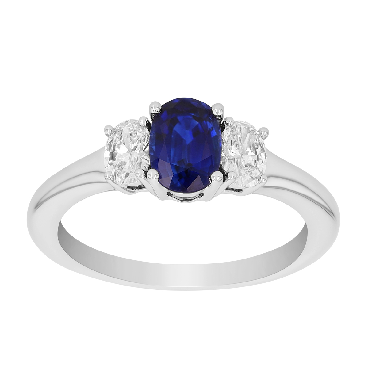 Oval Sapphire & Diamond 3 Stone Ring in Platinum