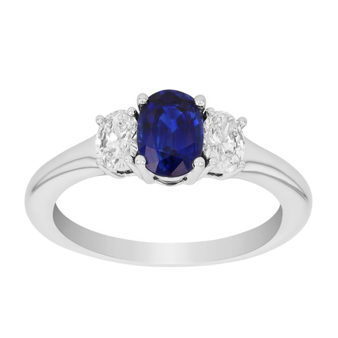 Oval Sapphire & Diamond 3 Stone Ring in Platinum