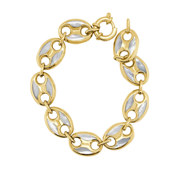 Frederic Sage Mother of Pearl Link Bracelet in Yellow Gold