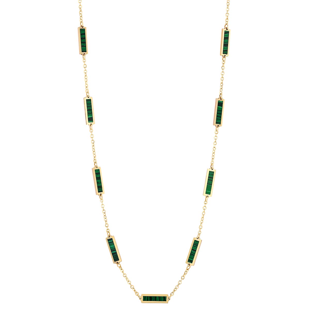 Frederic Sage Malachite Rectangle Bezel Set Station Necklace in Yellow Gold, 17.5