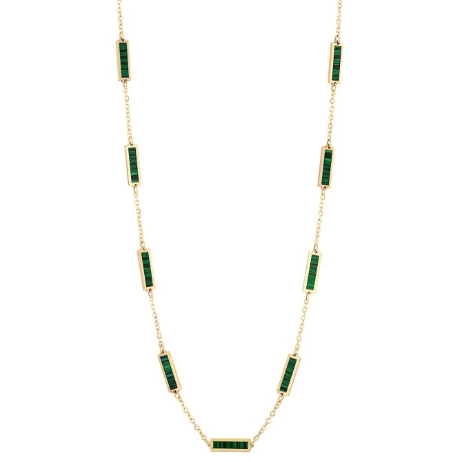 Frederic Sage Malachite Rectangle Bezel Set Station Necklace in Yellow Gold, 17.5"