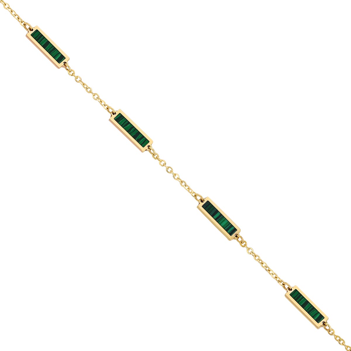 Frederic Sage Malachite Rectangle Bezel Set Station Necklace in Yellow Gold, 17.5