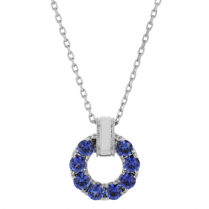 Frederic Sage Sapphire Open Circle Pendant in White Gold, 18"