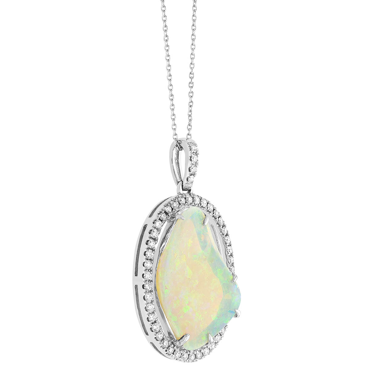Opal & Diamond Open Round Pendant in White Gold