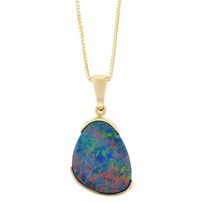 Black Opal Doublet Half Bezel Pendant 
