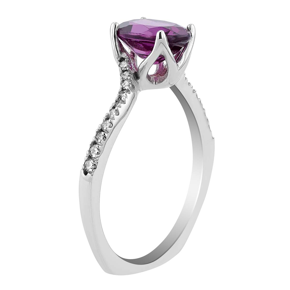 Oval Garnet Ring with Diamond Bypass Shank in White Gold