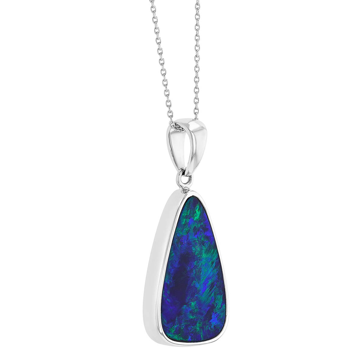 Black Opal Doublet Bezel Set Pendant in White Gold
