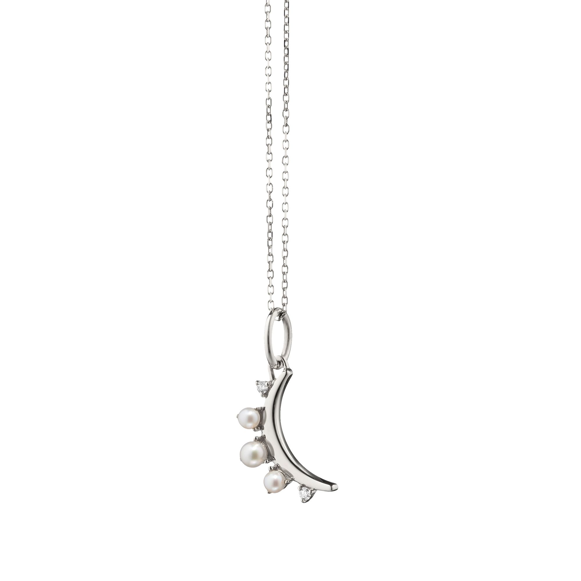 Monica Rich Kosann Petite Moon with White Sapphires and Pearls Necklace in Sterling Silver
