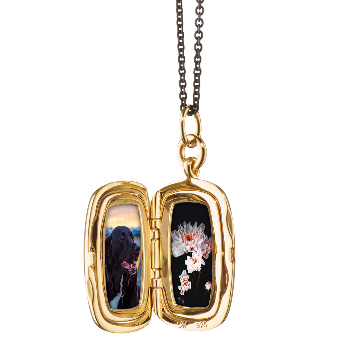 Monica Rich Kosann Black Enamel and Yellow Gold Vermeil Slim Locket White Mother of Pearl