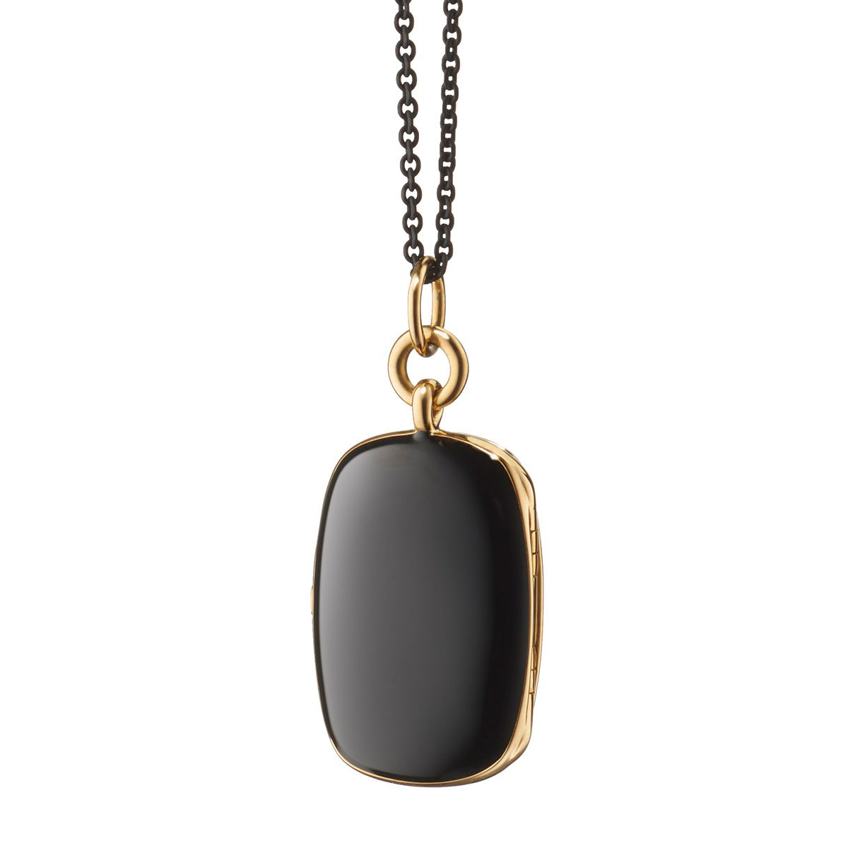 Monica Rich Kosann Black Enamel and Yellow Gold Vermeil Slim Locket White Mother of Pearl