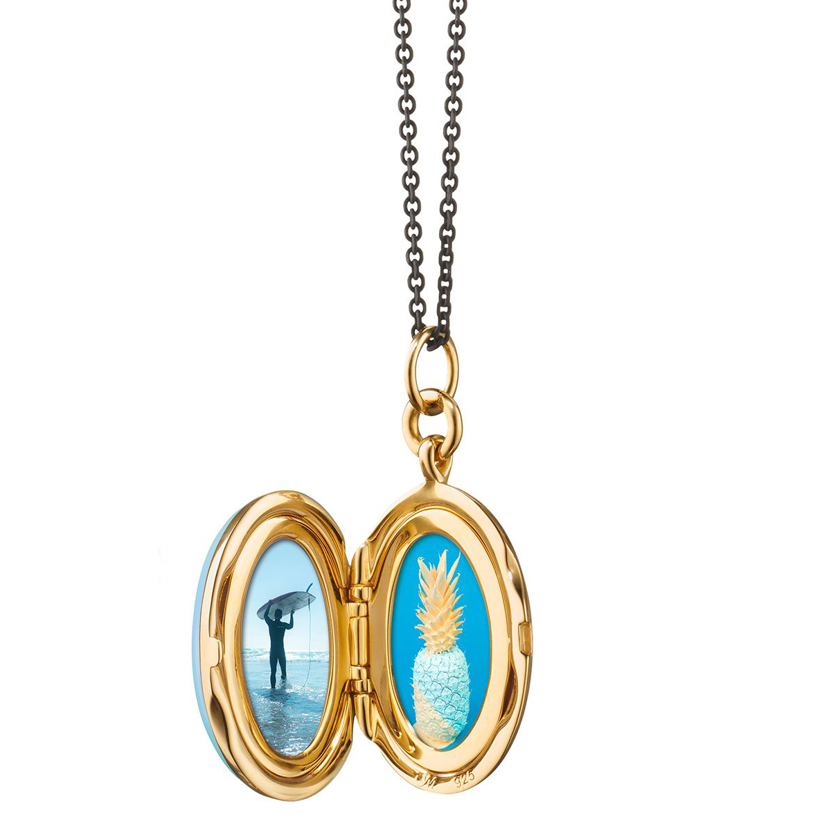 Monica Rich Kosann Turquoise Enamel and Yellow Gold Oval Locket with Blue Topaz