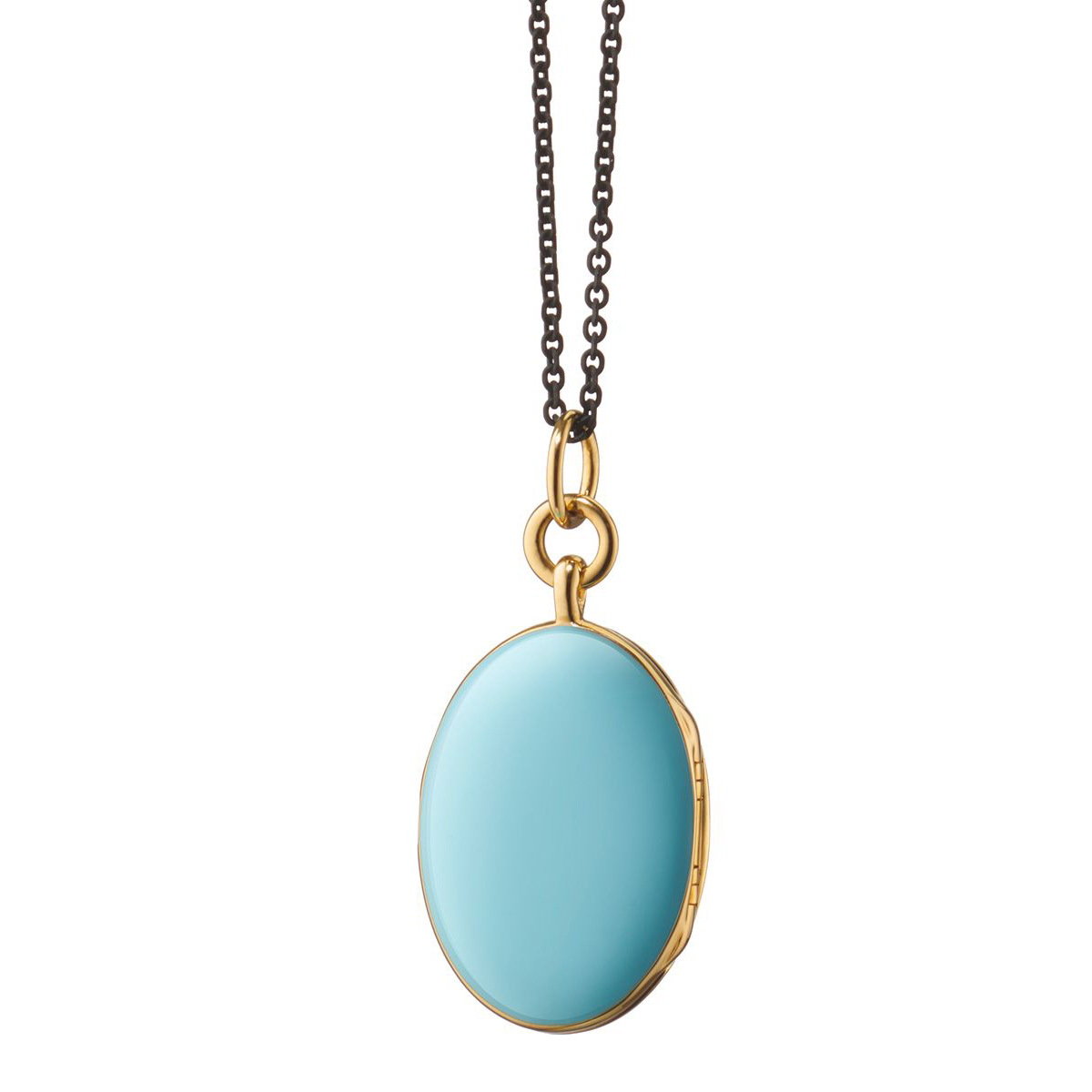 Monica Rich Kosann Turquoise Enamel and Yellow Gold Oval Locket with Blue Topaz