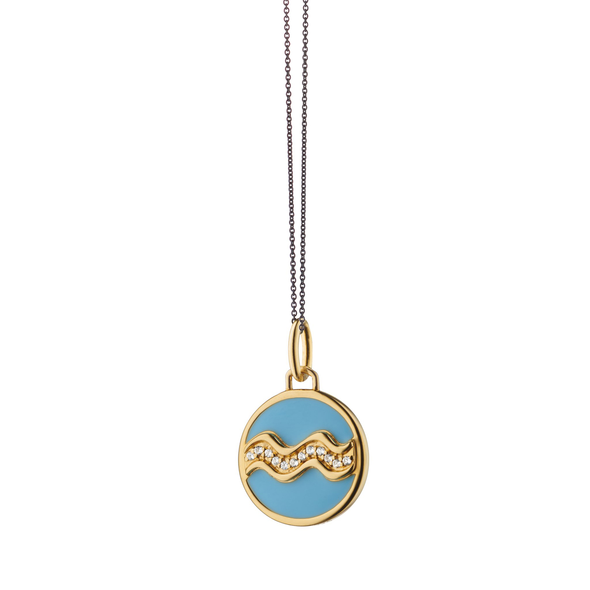 Monica Rich Kosann Mini Aquarius Zodiac Enamel Vermeil Charm Necklace