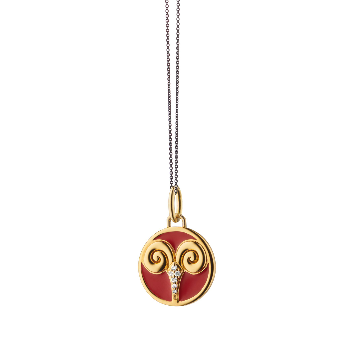 Monica Rich Kosann Mini Aries Zodiac Enamel Vermeil Charm Necklace