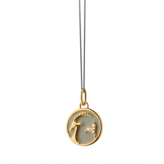 Monica Rich Kosann Mini Capricorn Zodiac Enamel Vermeil Charm Necklace