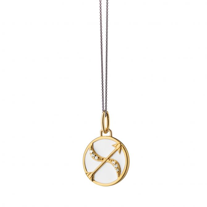 Monica Rich Kosann Mini Sagittarius Zodiac Enamel Vermeil Charm Necklace