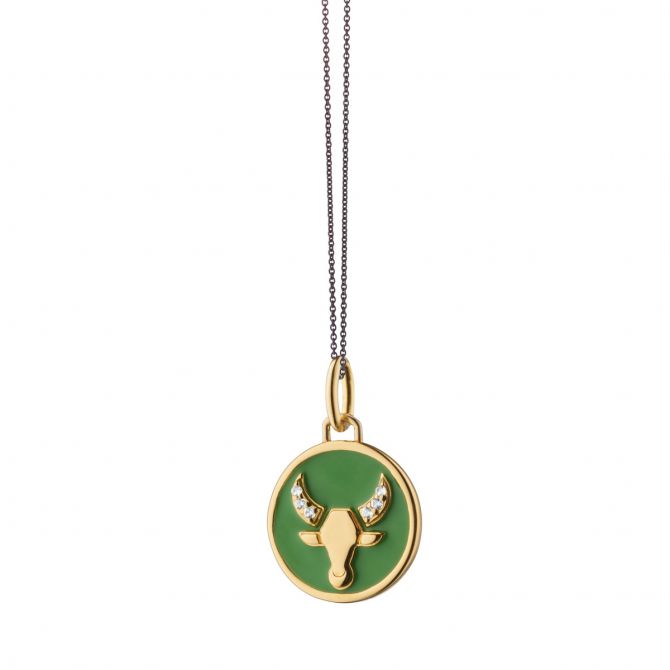 Monica Rich Kosann Mini Taurus Zodiac Enamel Vermeil Charm Necklace
