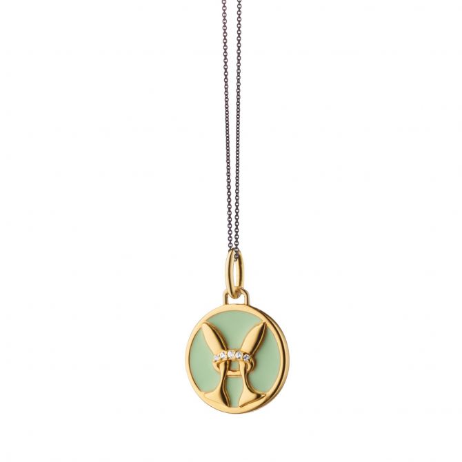 Monica Rich Kosann Mini Pisces Zodiac Enamel Vermeil Charm Necklace