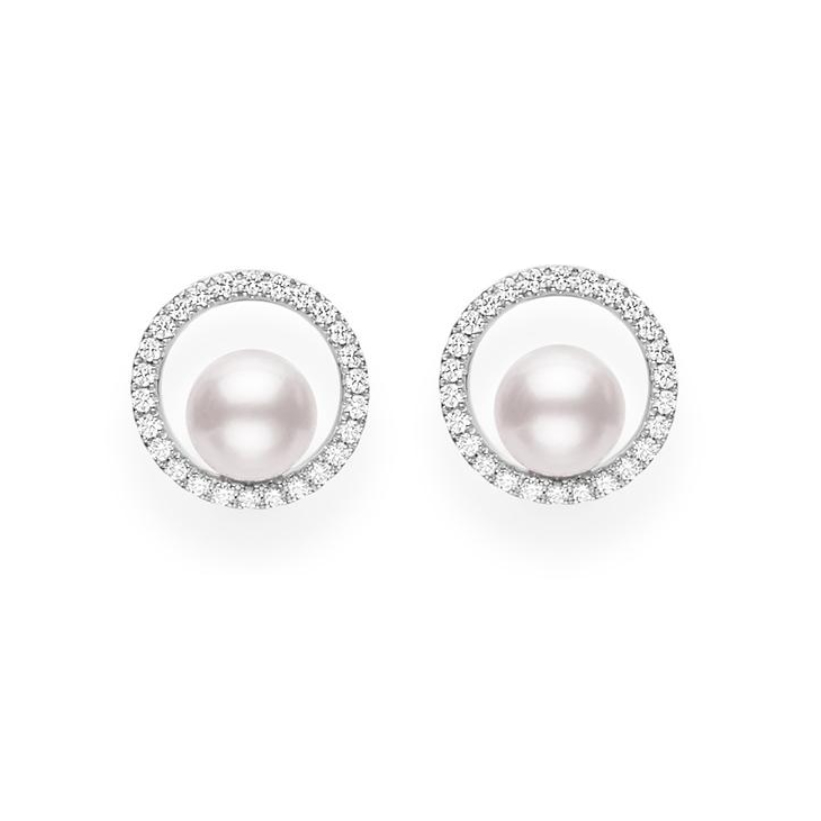 Mikimoto Classic Akoya Cultured Pearl Earrings with Diamonds in White Gold