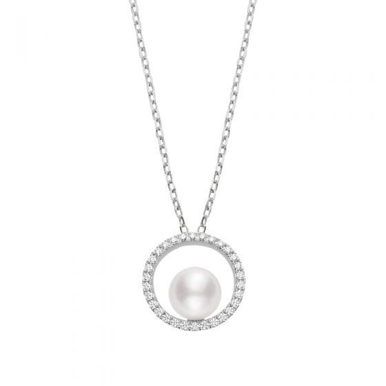 Mikimoto Classic Akoya Cultured Pearl Pendant with Diamonds in White Gold, 17.5"