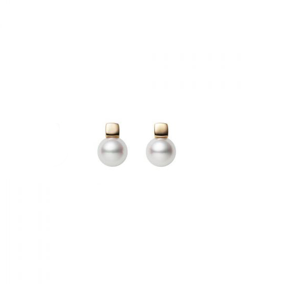 Mikimoto Akoya Cultured Pearl & Yellow Gold Stud Earrings