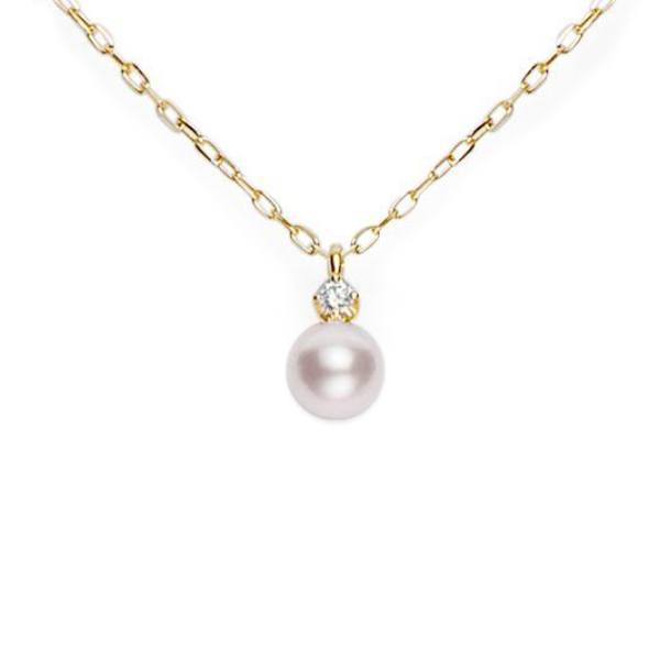 Mikimoto Akoya Cultured Pearl & Diamond Pendant in Yellow Gold, 18", 5.25 mm