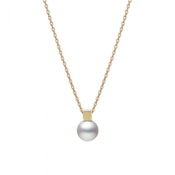 Mikimoto Akoya Cultured Pearl & Yellow Gold Square Bail Pendant, 18"
