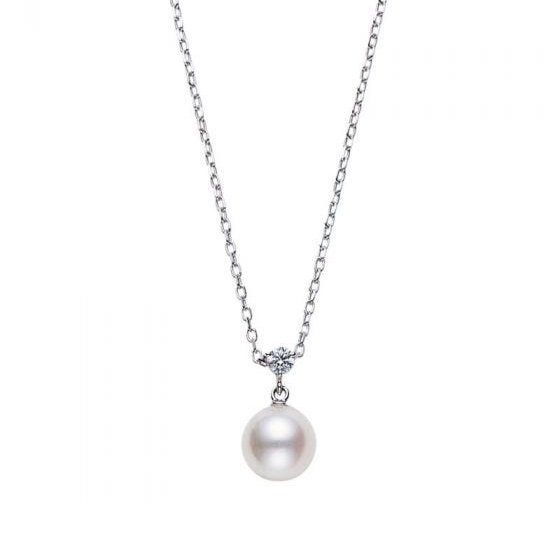 Mikimoto Akoya Cultured Pearl & Diamond Drop Pendant in White Gold, 18"