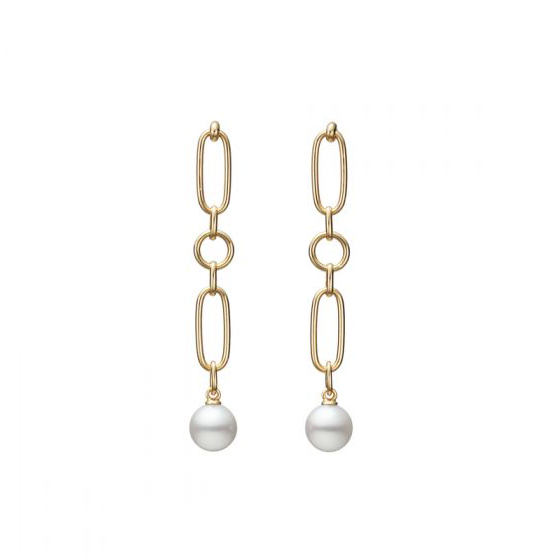 Mikimoto M Code Akoya Cultured Pearl Link Dangle Earrings in Yellow Gold