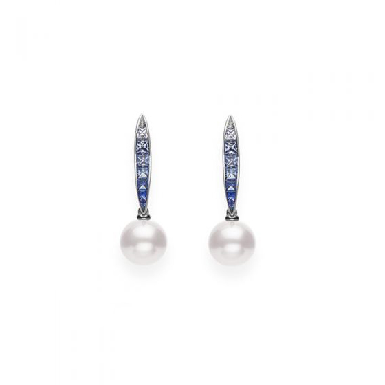 Mikimoto Akoya Cultured Pearl Ocean Drop Earrings with Sapphires