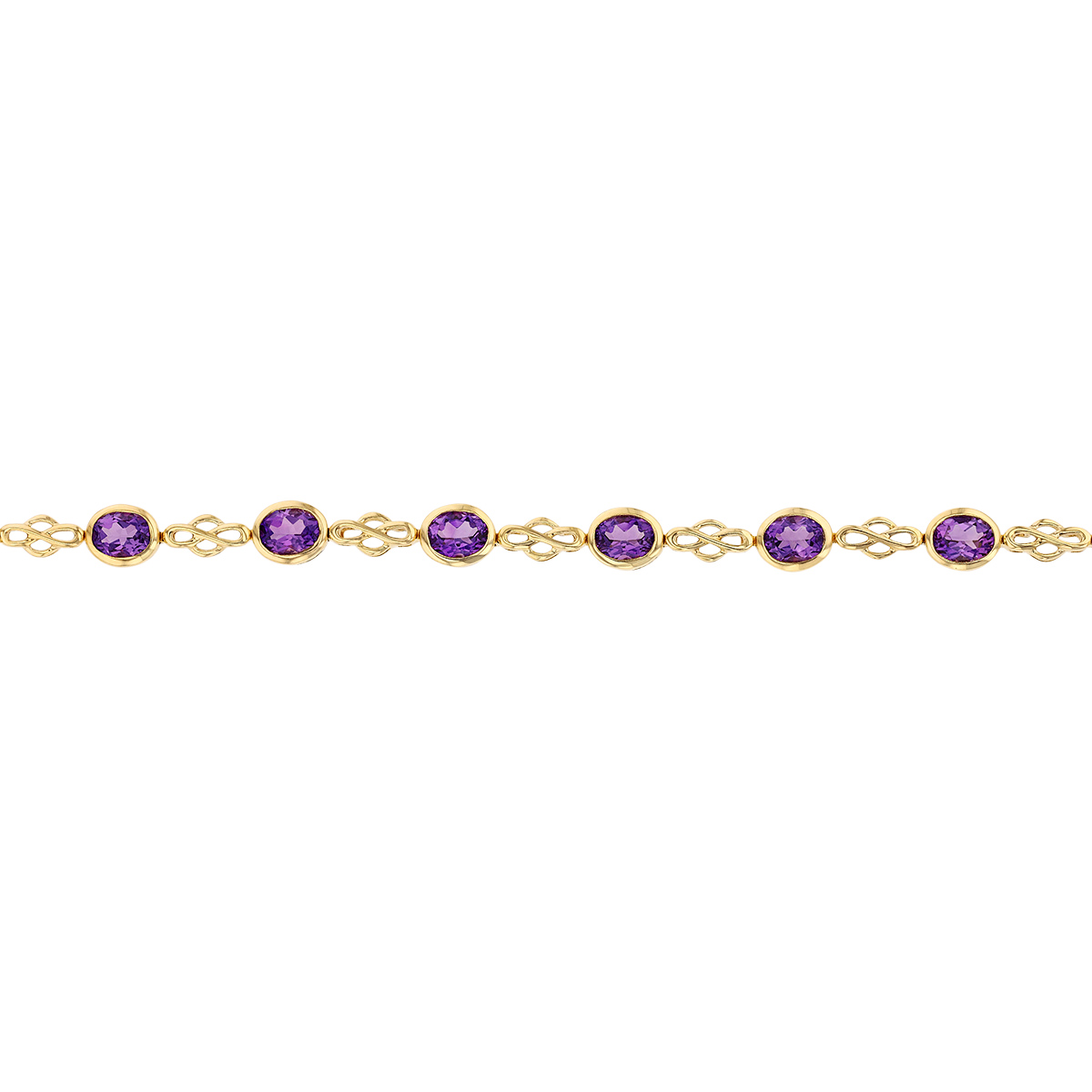 Oval Amethyst 13 Stone Lace Link Bracelet in Yellow Gold