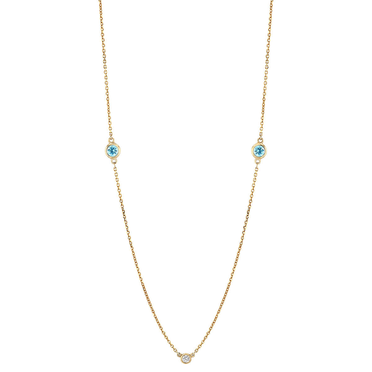 Aquamarine, Topaz, & Diamond 3 Station Necklace in Yellow Gold 16