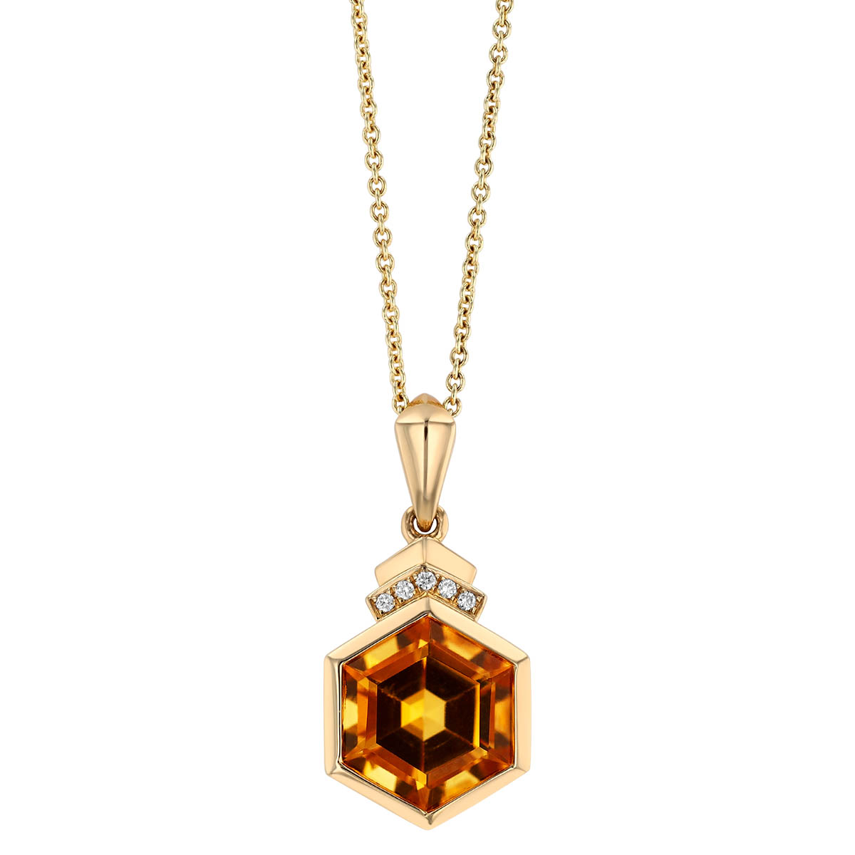 Hexagon Citrine & Diamond Pendant in Yellow Gold