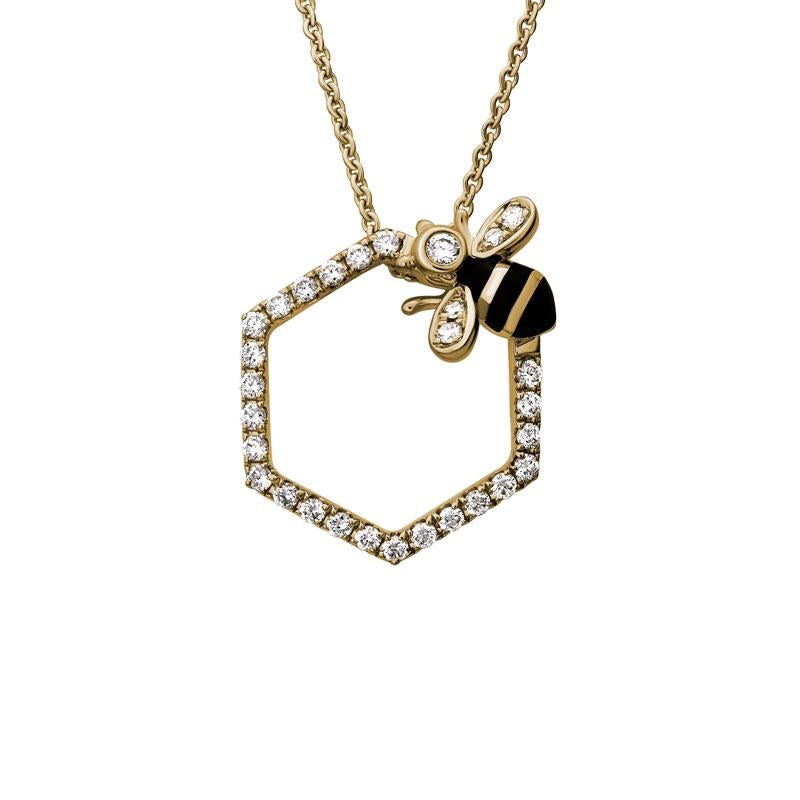 Diamond Hexagon & Bee Pendant in Yellow Gold, 18