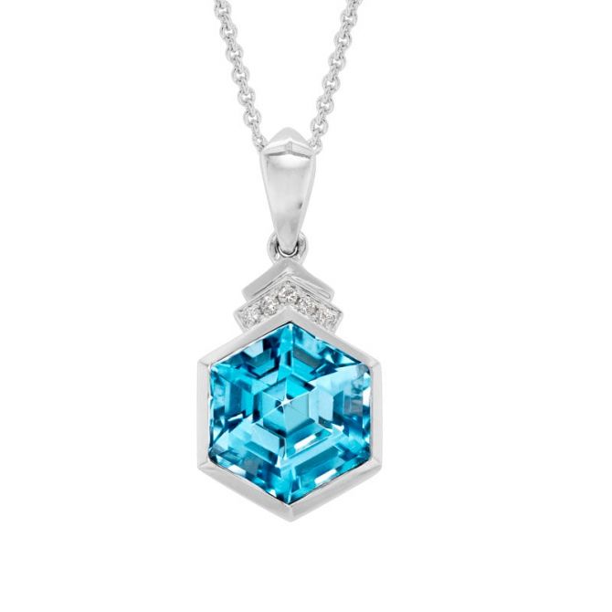 Hexagon Topaz & Diamond Pendant in White Gold