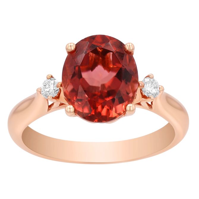 Oval Dravite Tourmaline & Diamond 3 Stone Ring in Rose Gold
