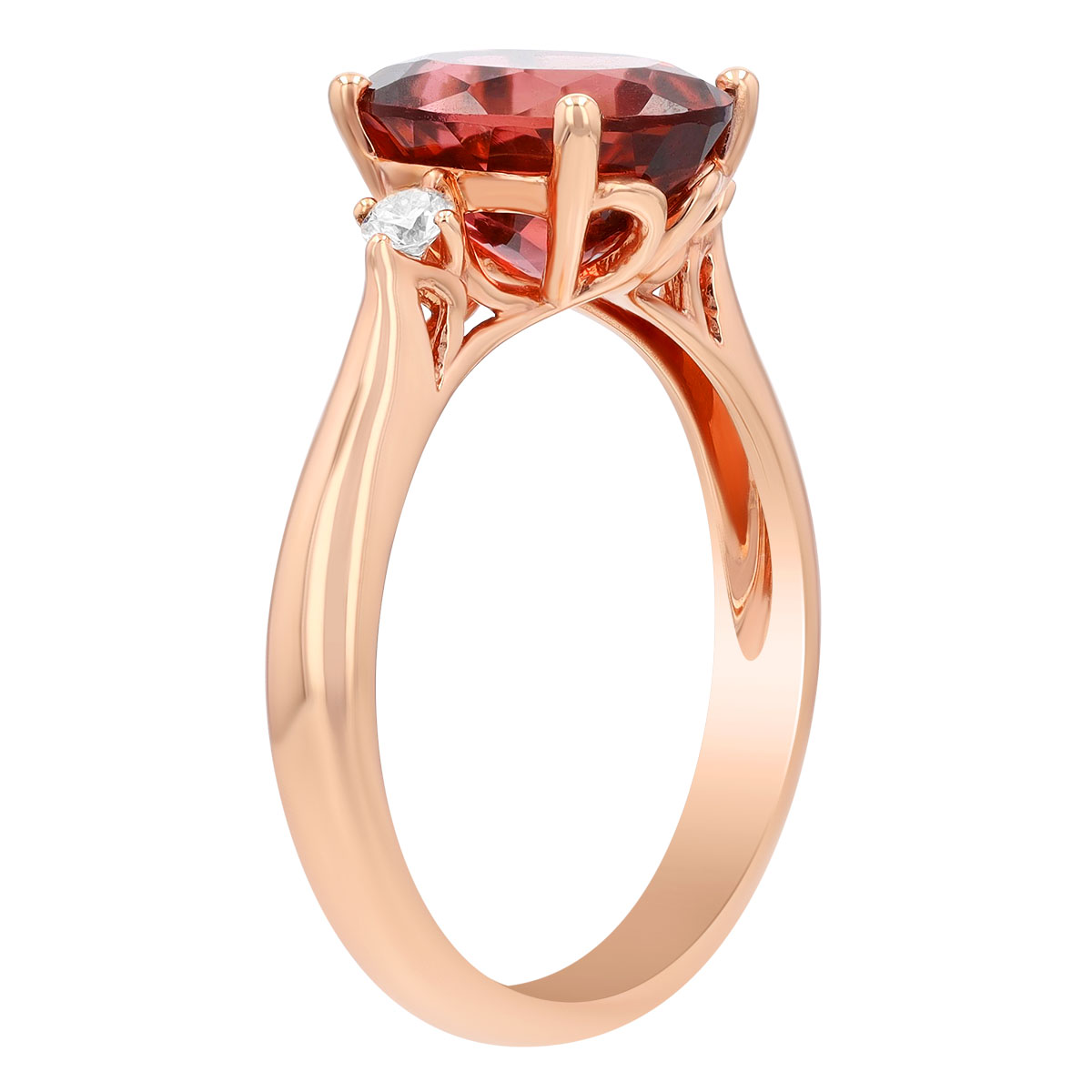 Oval Dravite Tourmaline & Diamond 3 Stone Ring in Rose Gold