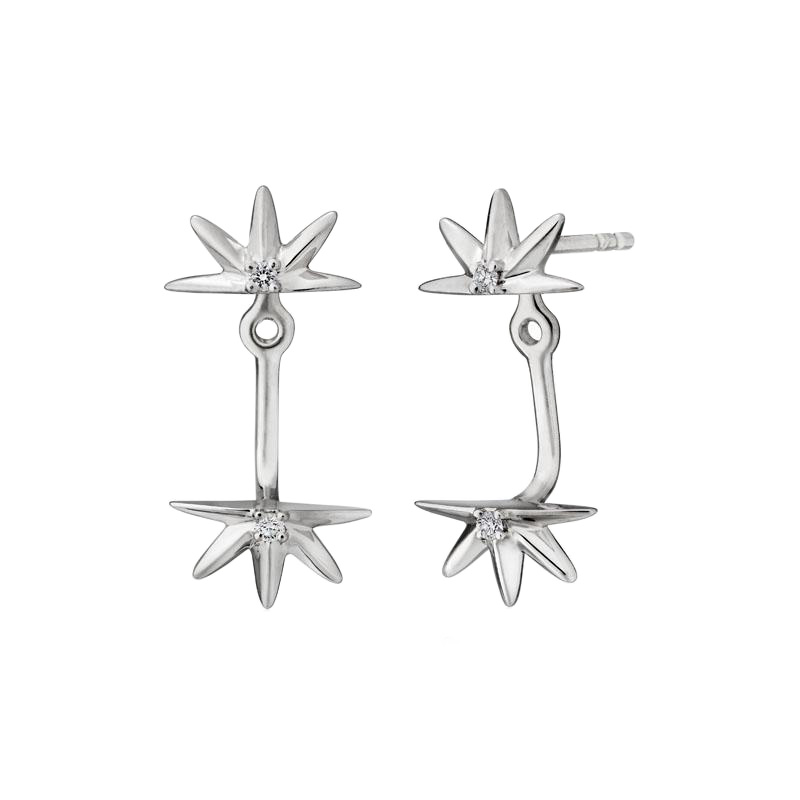 White Gold & Diamond Starburst Drop Jacket Earrings