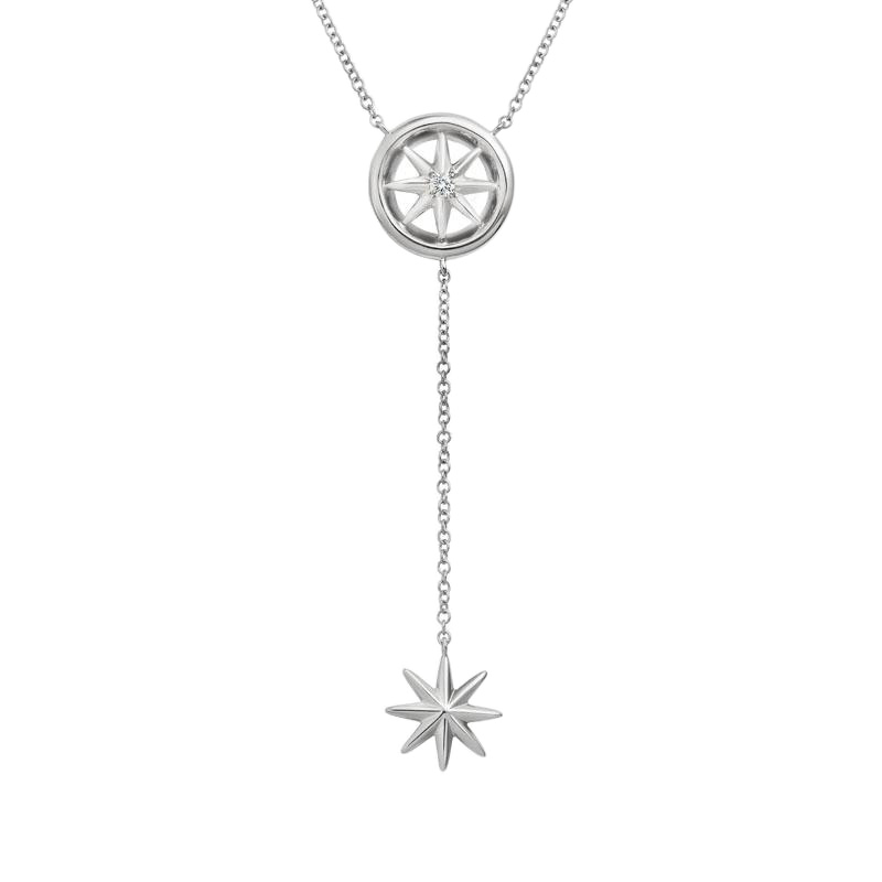 White Gold Star & Circle Lariat Necklace with Diamond Accent, 18