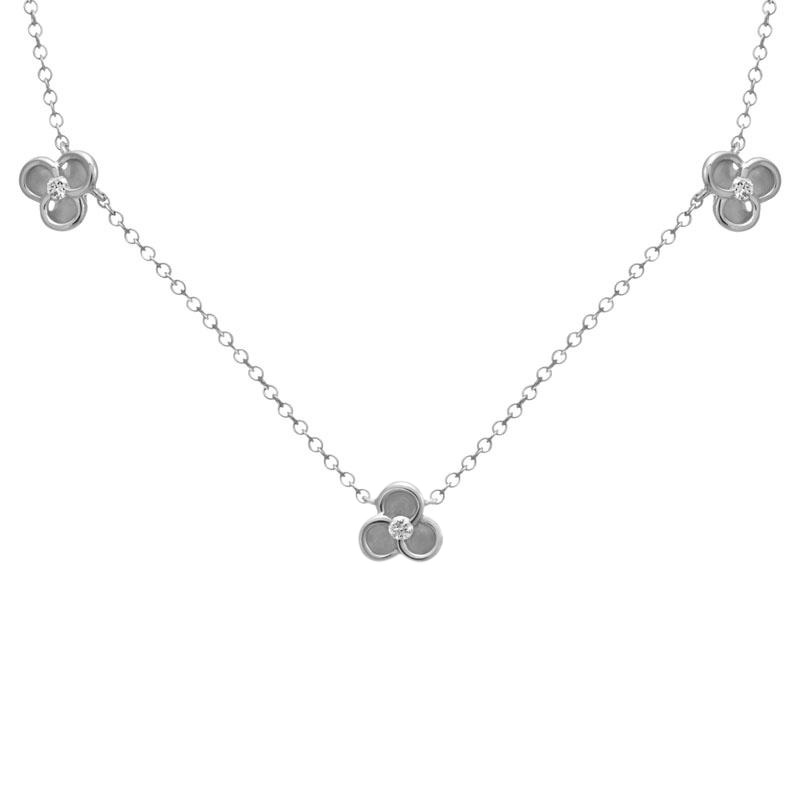 Diamond 3 Station by Yard Petal Necklace in White Gold