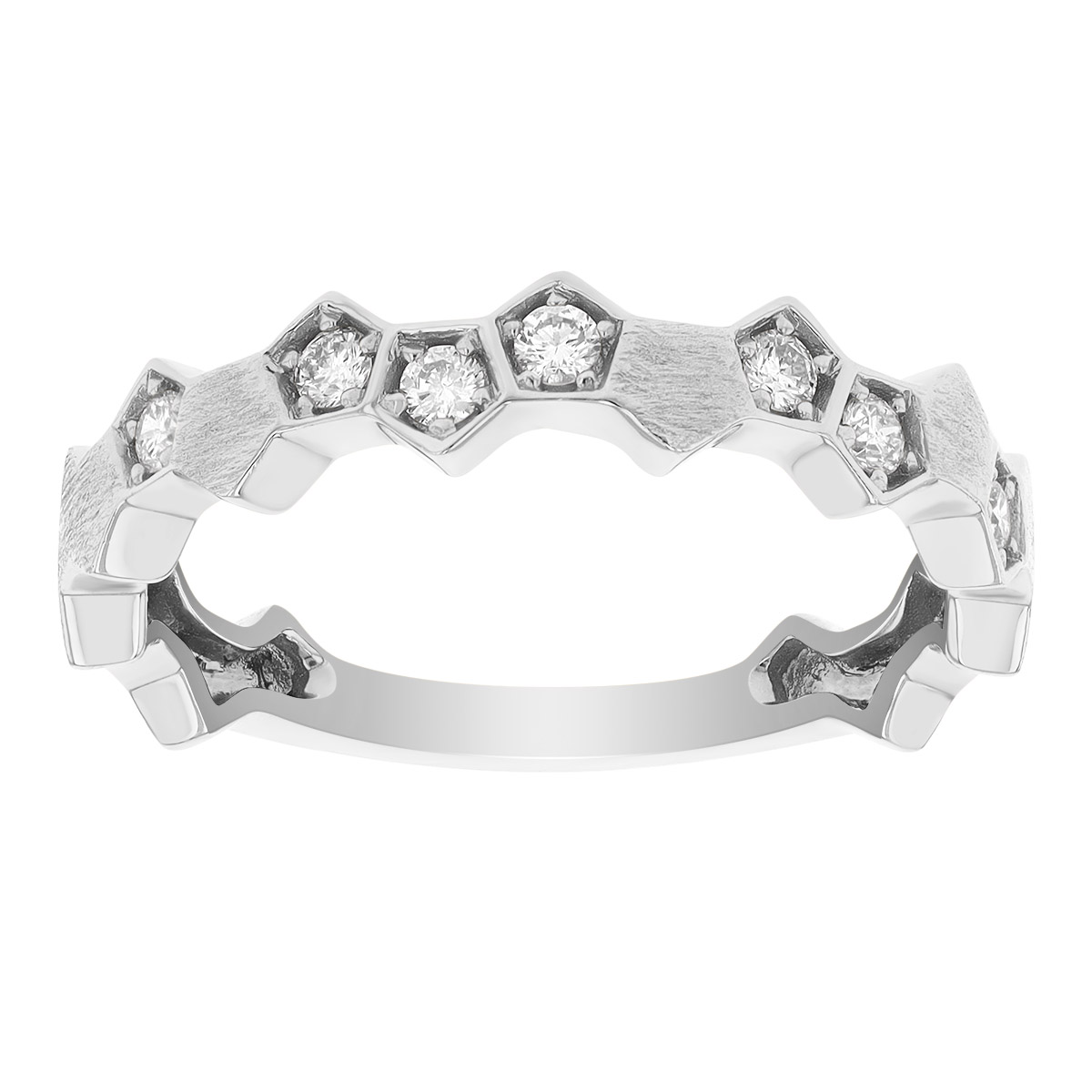 Diamond Pentagon Pattern Ring in Matte White Gold
