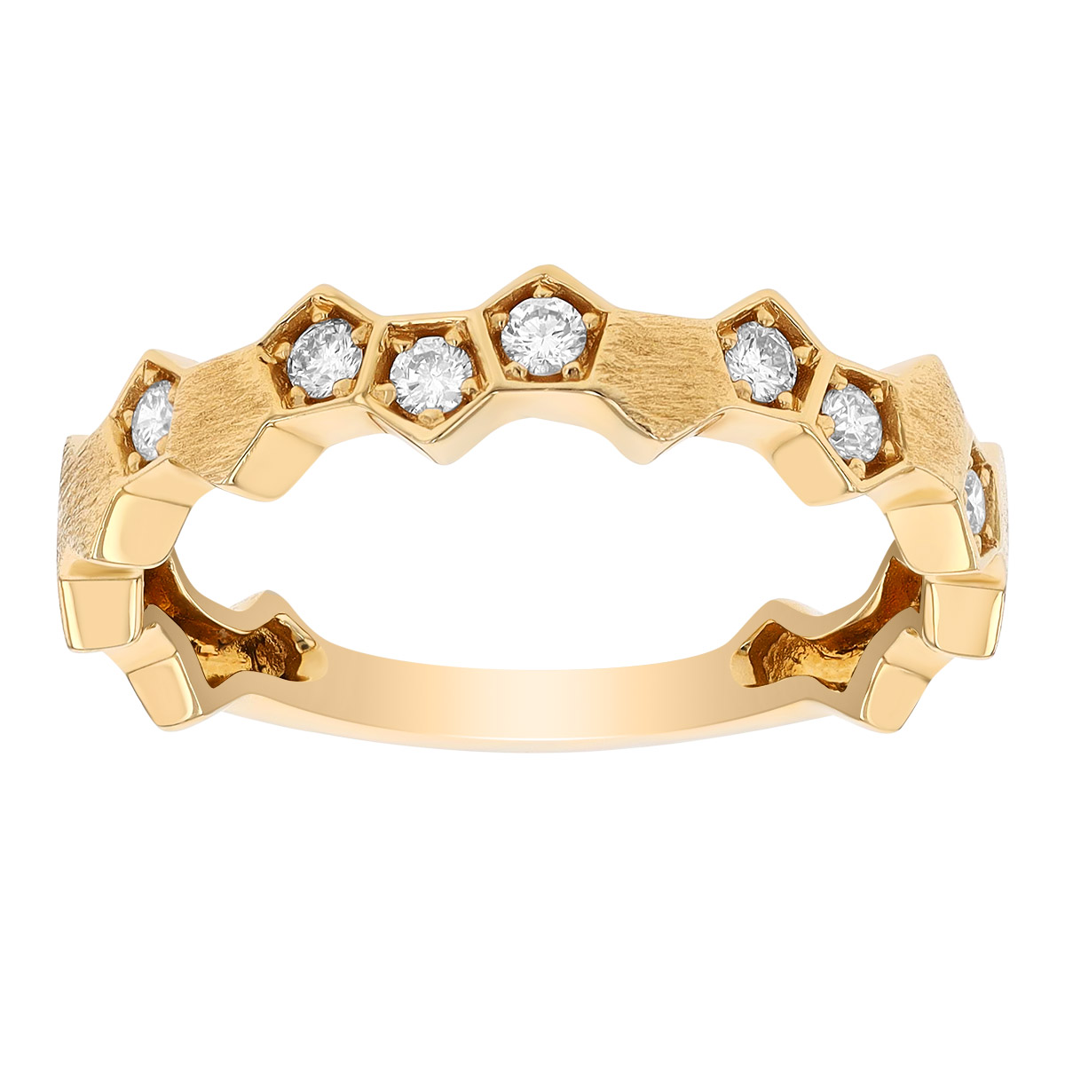 Diamond Pentagon Pattern Ring in Yellow Gold