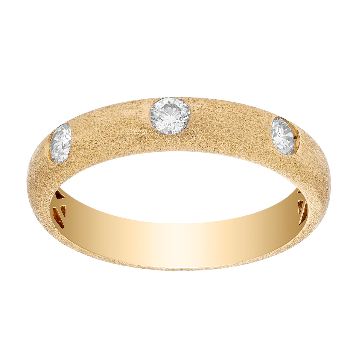 Flush Set Diamond Trio Rounded Band Ring in Yellow Gold